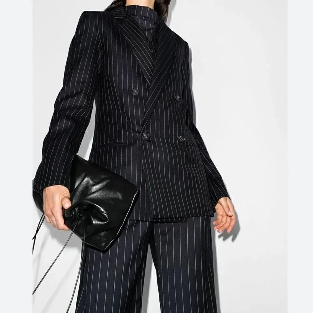 Vintage Piazza Sempione Stretch Wool Pinstripe Double Breasted Jacket Blazer L